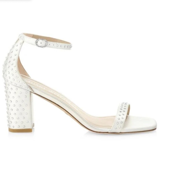 STUART WEITZMAN Nearlynude Satin Embellished Sandals white bridal shoes sz 5.5 - Picture 4 of 5